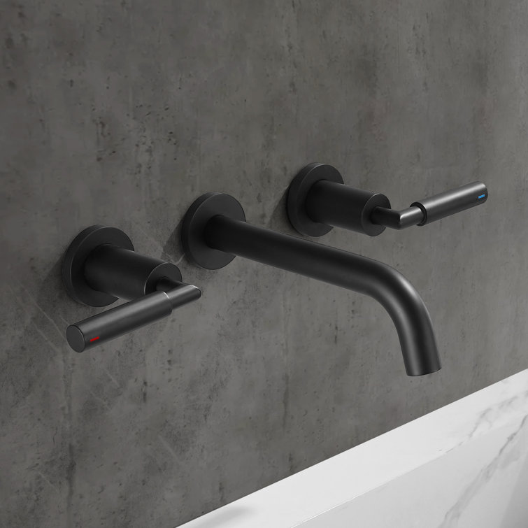 Matte Black Wall Mounted Solid Brass Dual Handle Bathroom Faucet