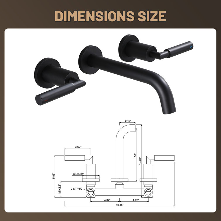 Matte Black Wall Mounted Solid Brass Dual Handle Bathroom Faucet