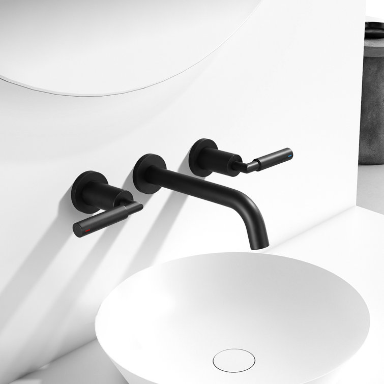 Matte Black Wall Mounted Solid Brass Dual Handle Bathroom Faucet