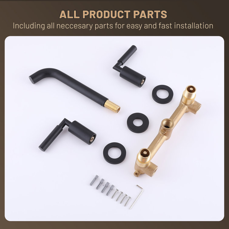 Matte Black Wall Mounted Solid Brass Dual Handle Bathroom Faucet