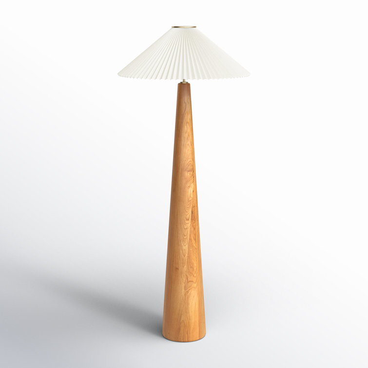 66" Oak and Bronze Floor Lamp with Pleated Shade