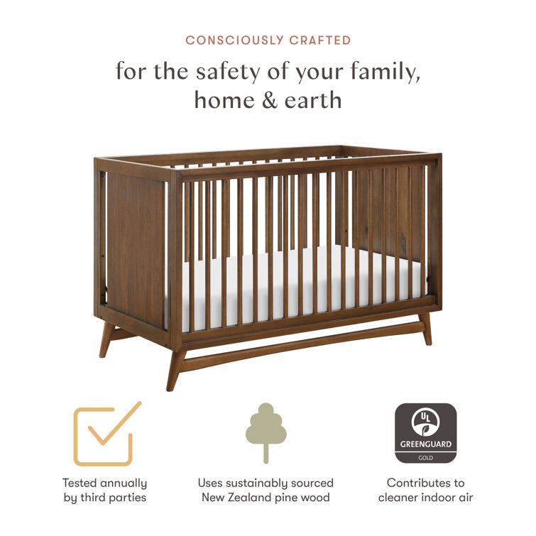 Natural Walnut Mid-Century Modern 3-in-1 Convertible Crib