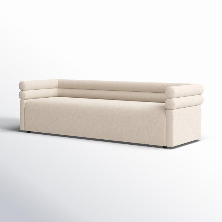 Hampton Cream Tufted Fabric Sofa with Wood Accents