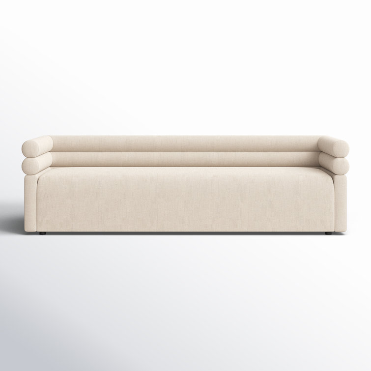 Hampton Cream Tufted Fabric Sofa with Wood Accents