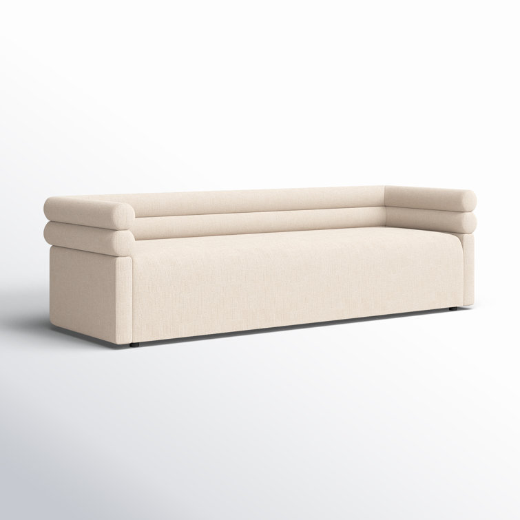 Hampton Cream Tufted Fabric Sofa with Wood Accents