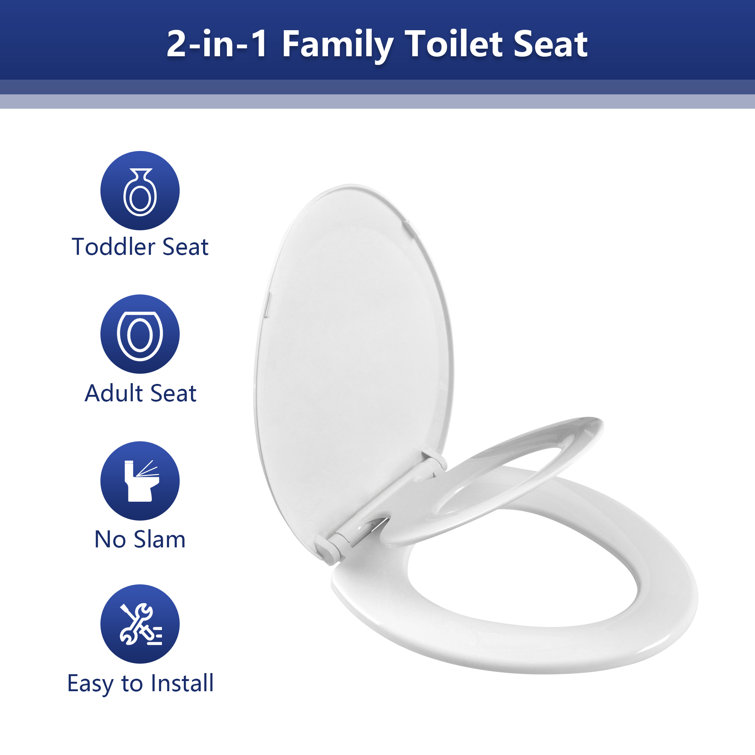 Elongated White Ceramic Dual Flush Macerating Toilet with Potty Training Seat