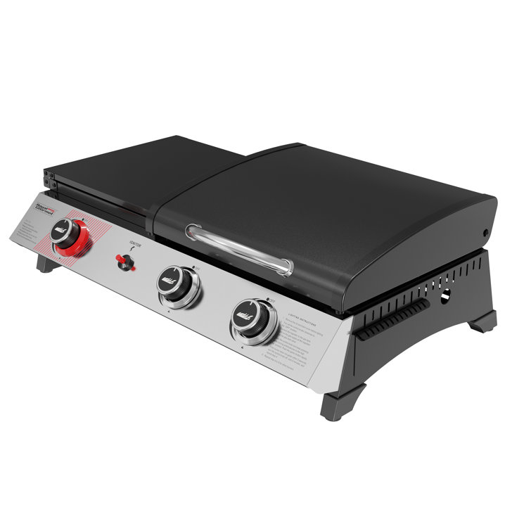 Silver and Black 3-Burner Portable Gas Griddle with Side Burner