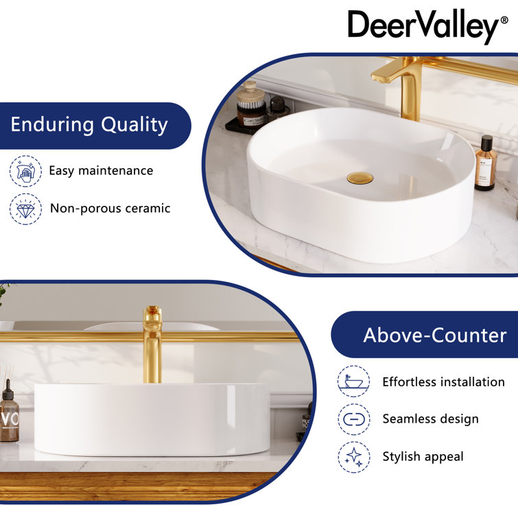 White Ceramic Rectangular Above-Counter Bathroom Vessel Sink