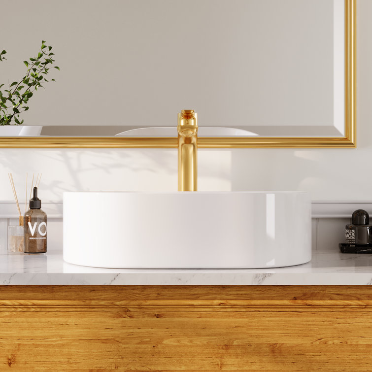 White Ceramic Rectangular Above-Counter Bathroom Vessel Sink