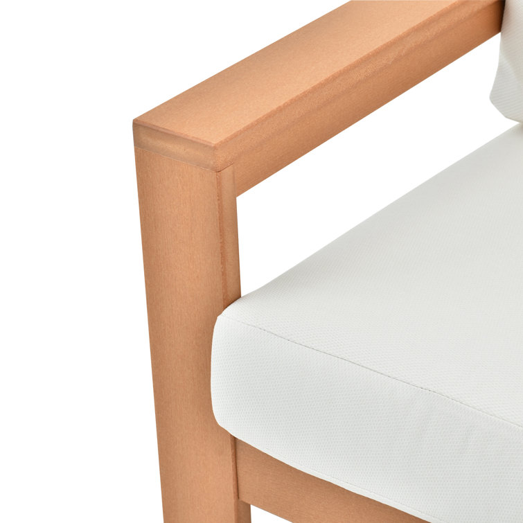 Madrid 5-Person Outdoor Seating Group with White Cushions and Wooden Frame