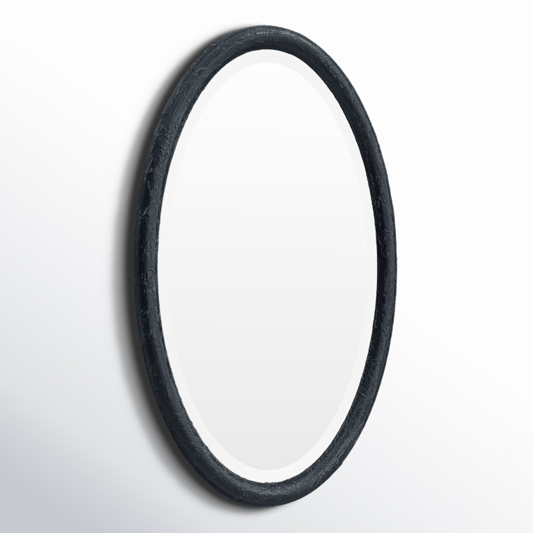Charcoal Oval Wood Wall Mirror with Beveled Glass