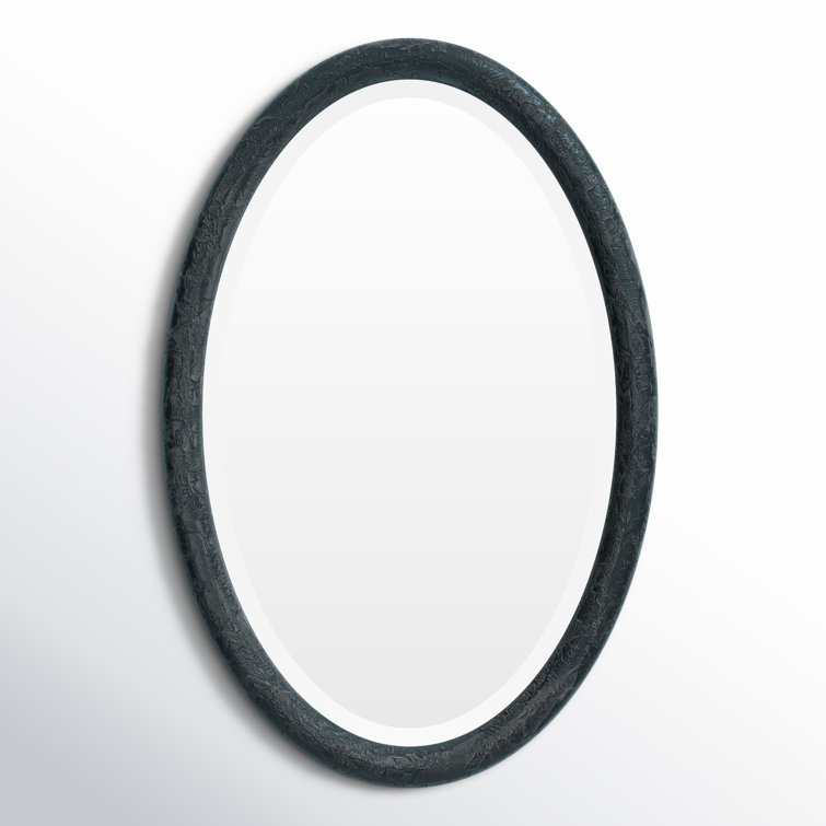 Charcoal Oval Wood Wall Mirror with Beveled Glass