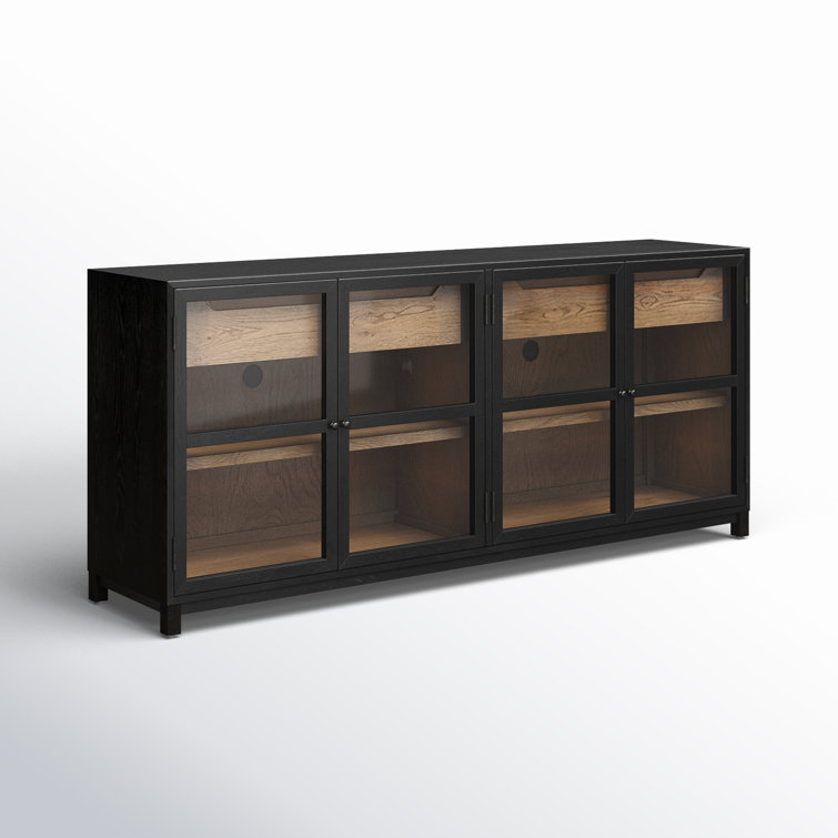 Sonata 78'' Black and Oak Sideboard with Glass Doors