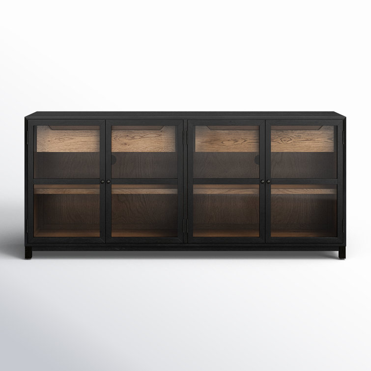 Sonata 78'' Black and Oak Sideboard with Glass Doors
