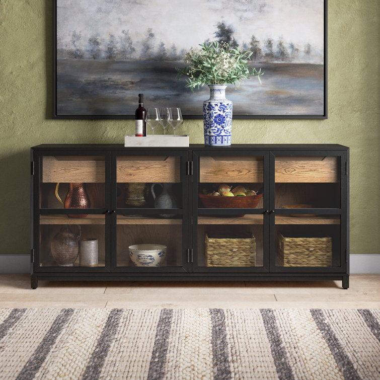 Sonata 78'' Black and Oak Sideboard with Glass Doors