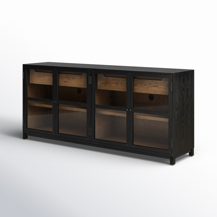 Sonata 78'' Black and Oak Sideboard with Glass Doors
