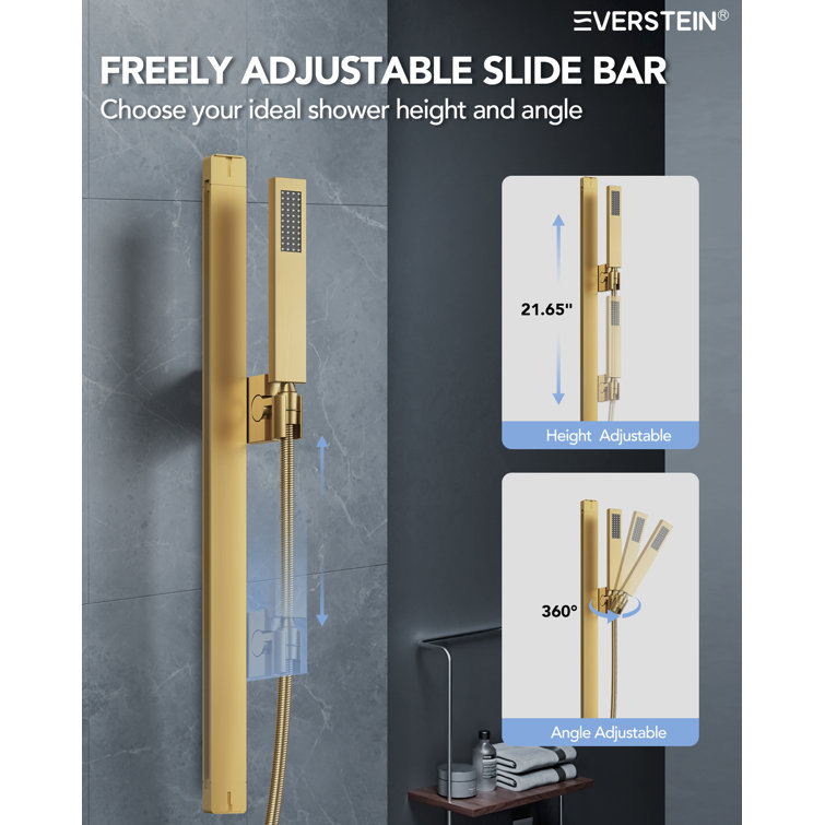 Large Brushed Gold LED Ceiling Mount Shower System