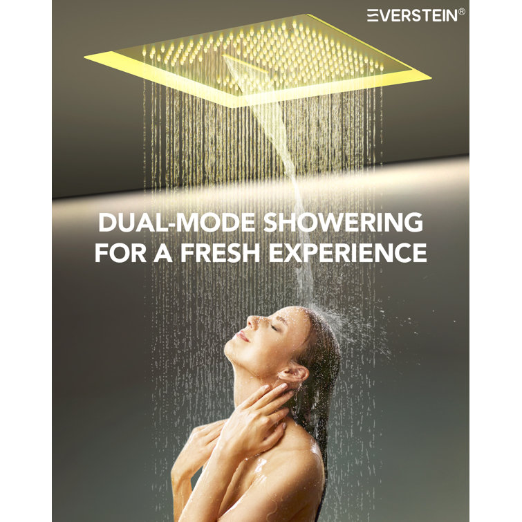 Large Brushed Gold LED Ceiling Mount Shower System