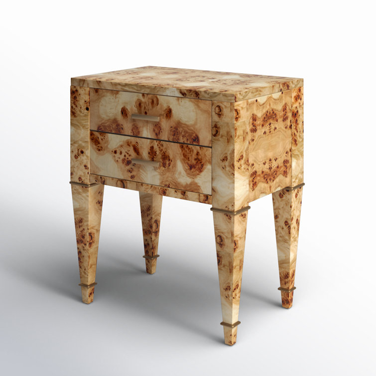Kai Natural Burl Wood 2-Drawer End Table with Gold Accents