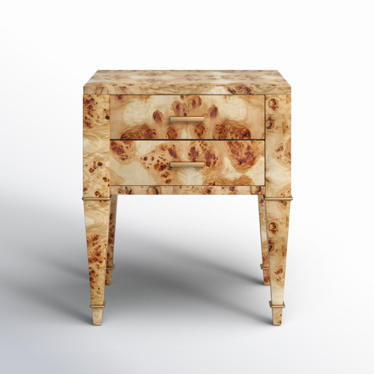 Kai Natural Burl Wood 2-Drawer End Table with Gold Accents