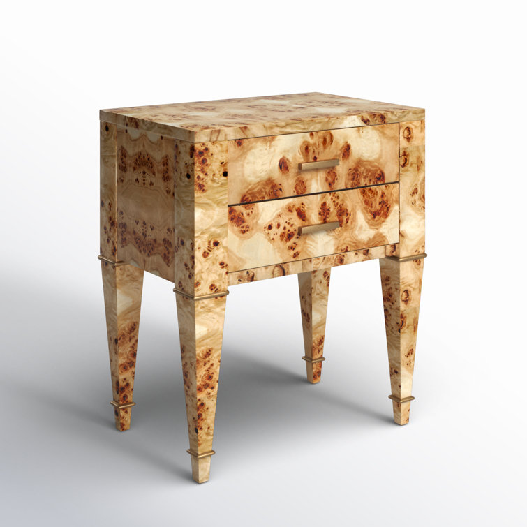 Kai Natural Burl Wood 2-Drawer End Table with Gold Accents