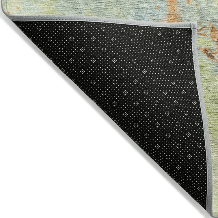 Aloe Green Abstract Washable Synthetic 3' x 5' Rug