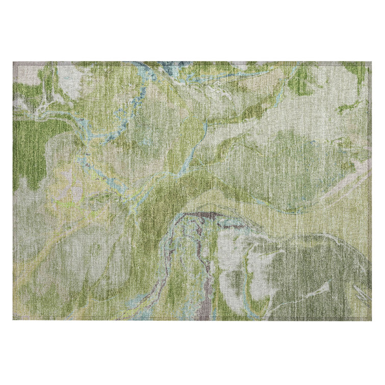 Green Abstract Synthetic Washable Indoor Outdoor Rug