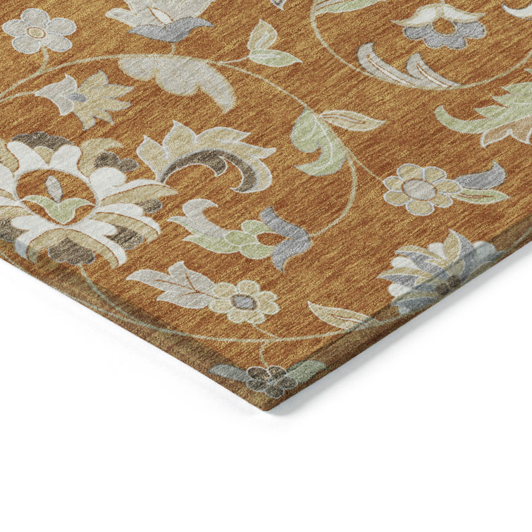 Paprika Floral Synthetic Rectangular Washable Area Rug 2'6" x 3'10"