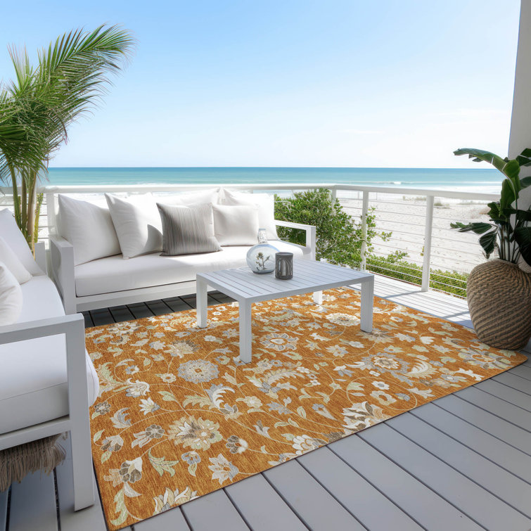Paprika Floral Synthetic Rectangular Washable Area Rug 2'6" x 3'10"