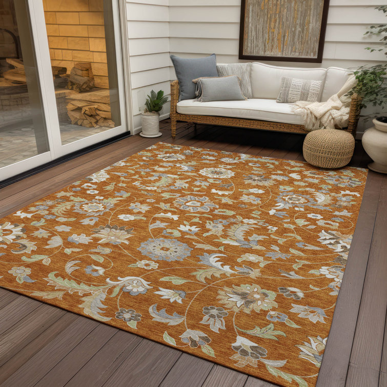 Paprika Floral Synthetic Rectangular Washable Area Rug 2'6" x 3'10"