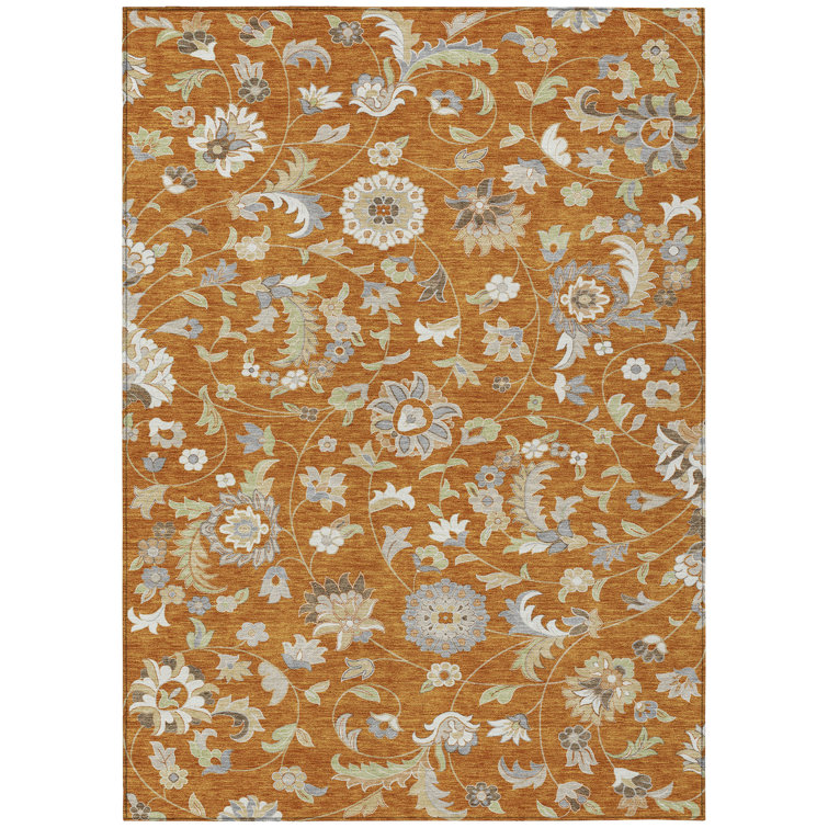Paprika Floral Synthetic Rectangular Washable Area Rug 2'6" x 3'10"