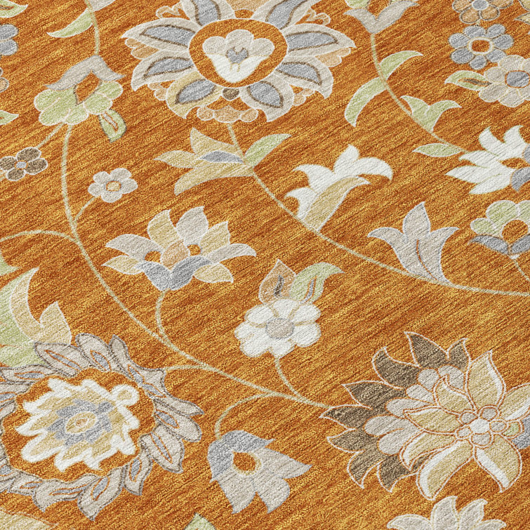 Paprika Floral Synthetic Rectangular Washable Area Rug 2'6" x 3'10"