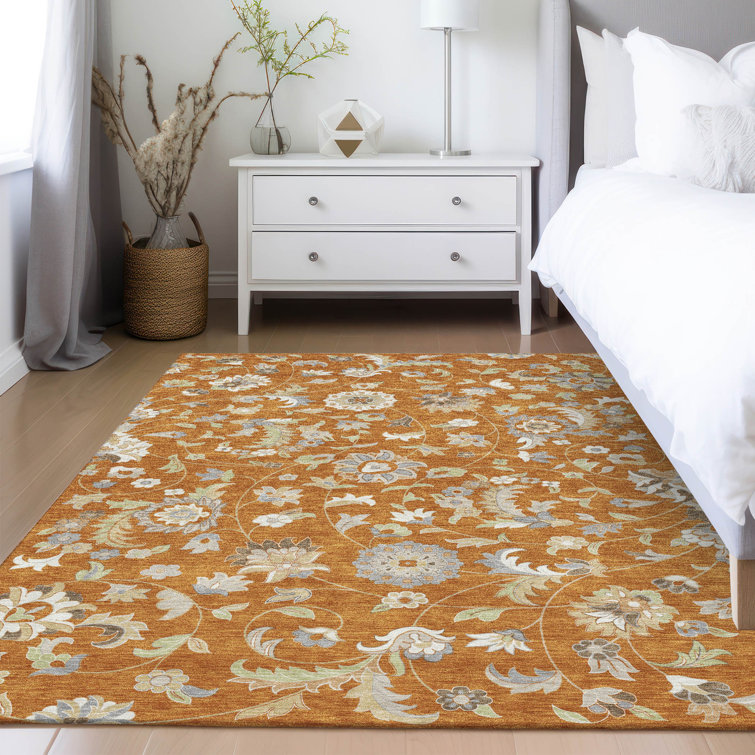 Paprika Floral Synthetic Rectangular Washable Area Rug 2'6" x 3'10"