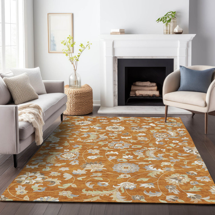 Paprika Floral Synthetic Rectangular Washable Area Rug 2'6" x 3'10"