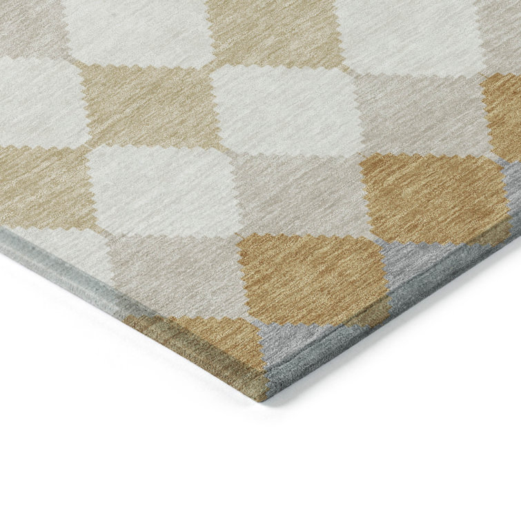 Gold and Gray Diamond Pattern Washable Area Rug