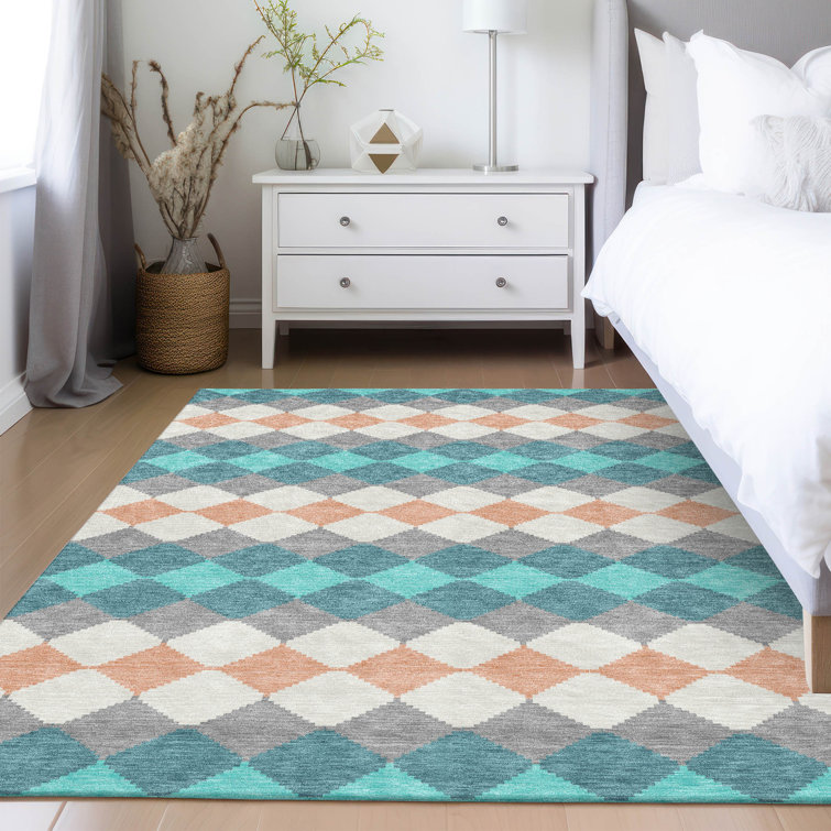 Teal Synthetic Washable Rectangular 3' x 5' Area Rug