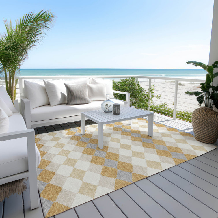 Gold and Gray Diamond Pattern Washable Area Rug