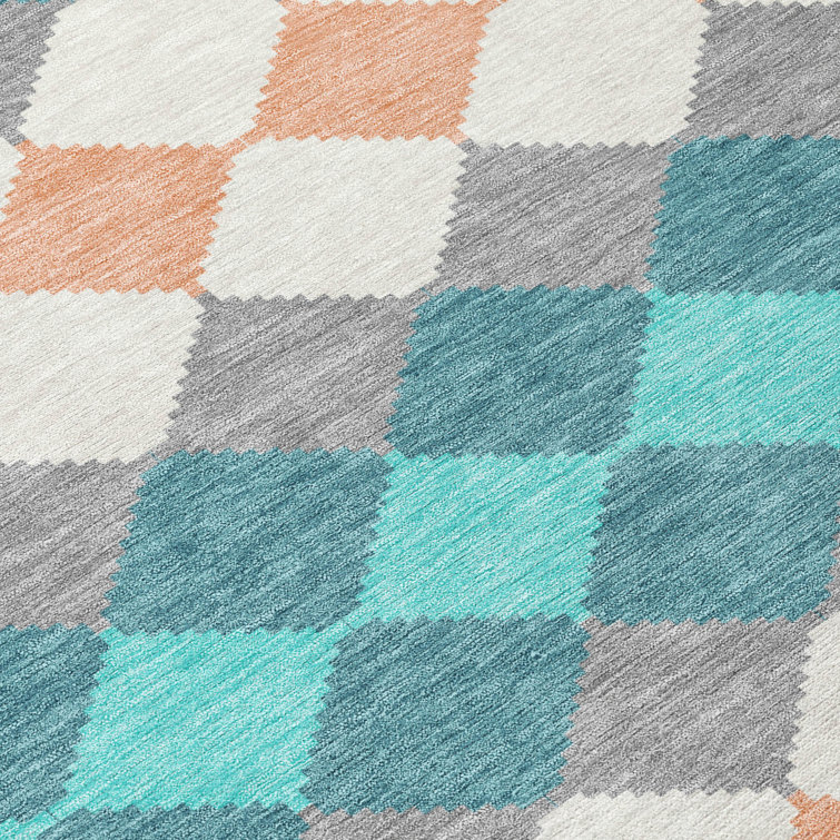 Teal Synthetic Washable Rectangular 3' x 5' Area Rug