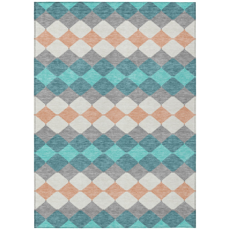 Teal Synthetic Washable Rectangular 3' x 5' Area Rug