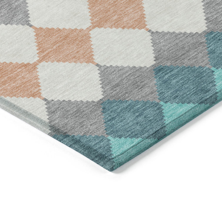 Teal Synthetic Washable Rectangular 3' x 5' Area Rug