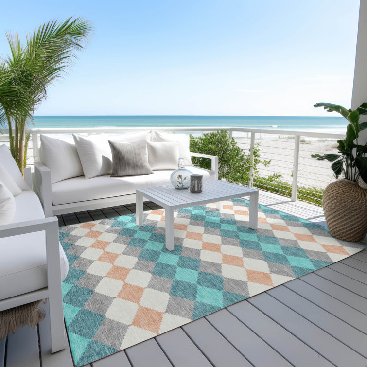 Teal Synthetic Washable Rectangular 3' x 5' Area Rug
