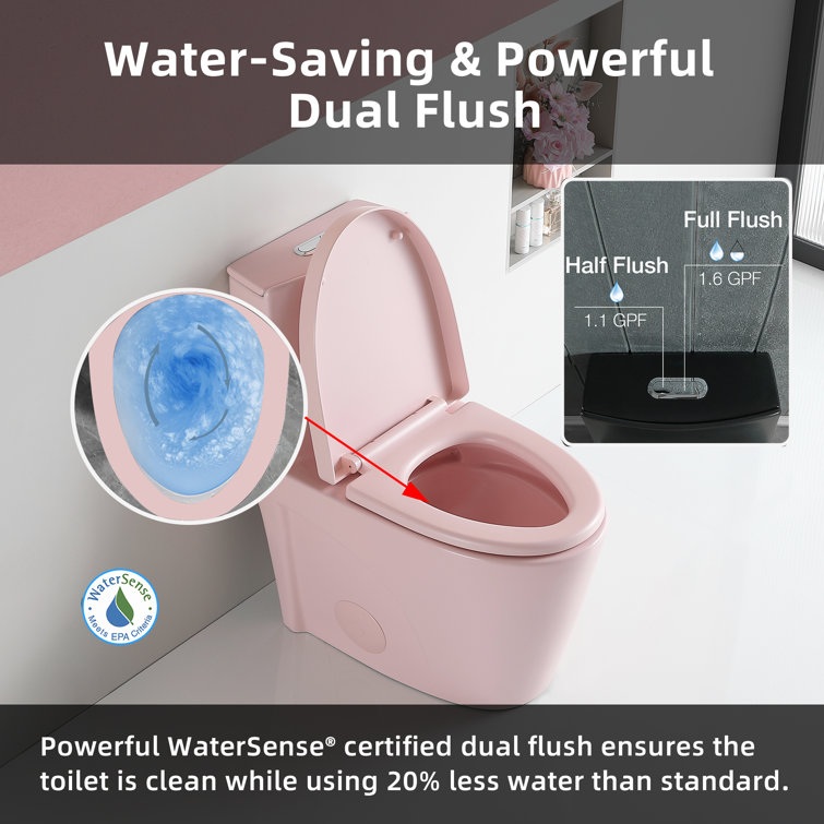 Pink Elongated Free Standing Dual Flush Toilet with Seat
