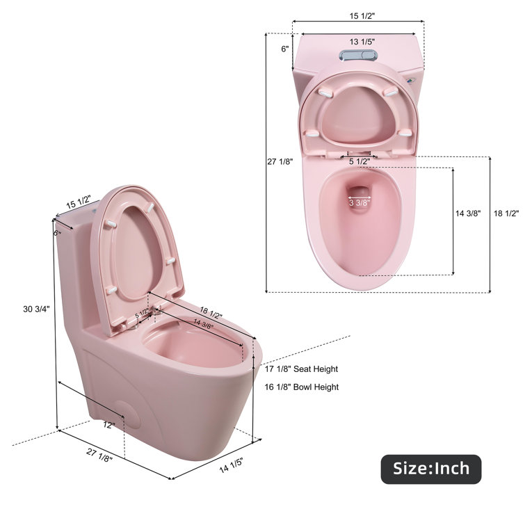 Pink Elongated Free Standing Dual Flush Toilet with Seat