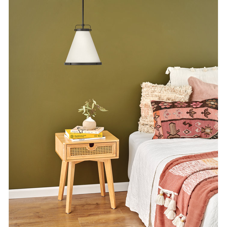 Lark Transitional Black Pendant Light with Off-White Textured Shade