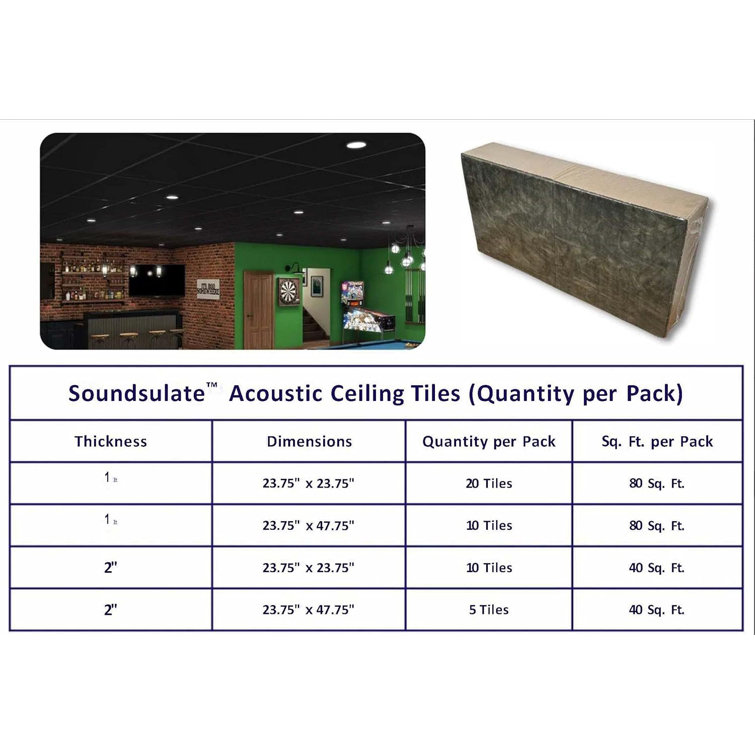 Matte Black Sound Absorbing Acoustic Drop-in Ceiling Tiles