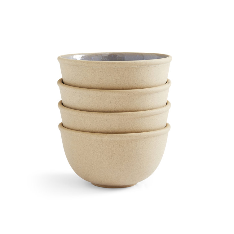 Set of 4 Beige Ceramic Dessert Bowls, 4.5"