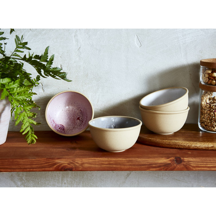 Set of 4 Beige Ceramic Dessert Bowls, 4.5"