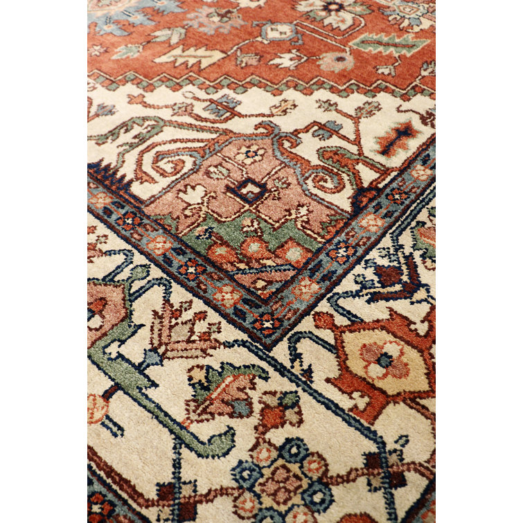 Rust and Ivory Hand-Knotted Wool Oriental Rug, 10' x 10'