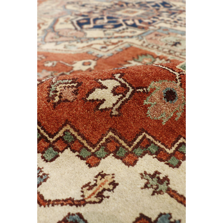Rust and Ivory Hand-Knotted Wool Oriental Rug, 10' x 10'