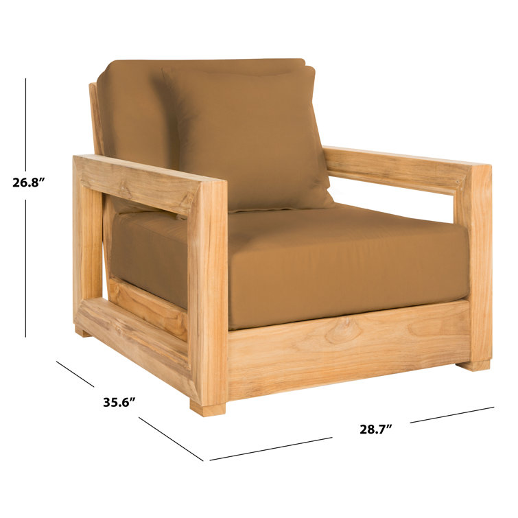 Natural Teak Outdoor Lounge Chair with Brown Cushions